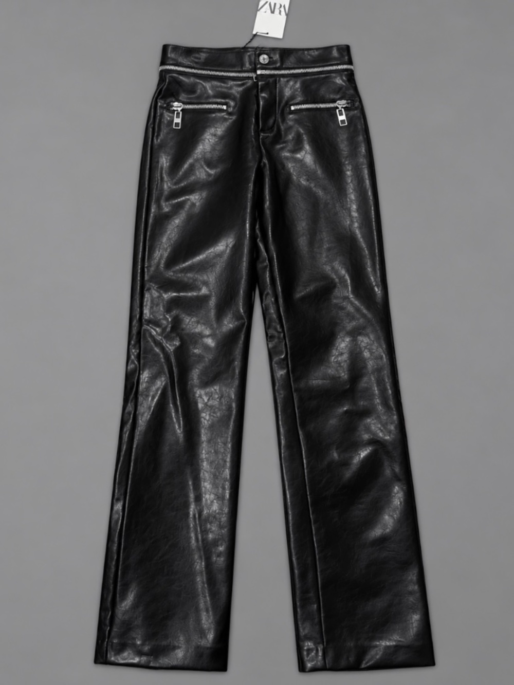 ZARA Black Faux Leather Zipper Pants NWT Size XS